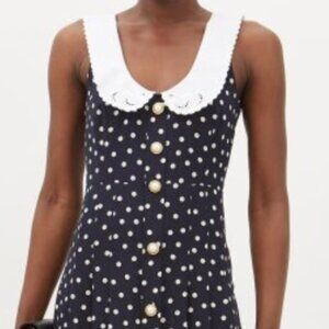 Alessandra Rich Peter Pan-collar Polka-dot Silk-georgette Dress - Blue White